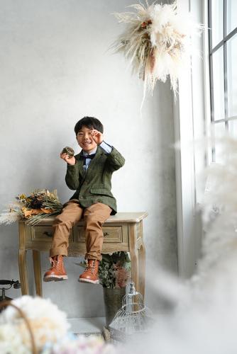 カーキチェックジャケット＆キャメルパンツ