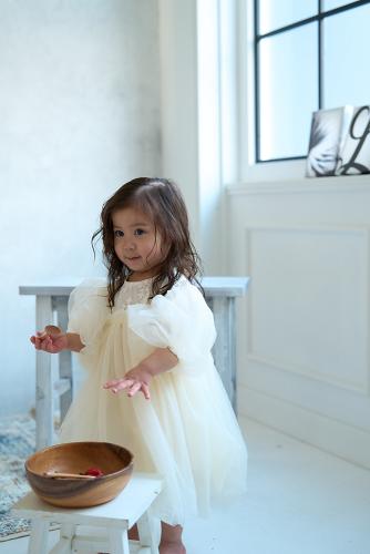 襟元刺繍チュールワンピース